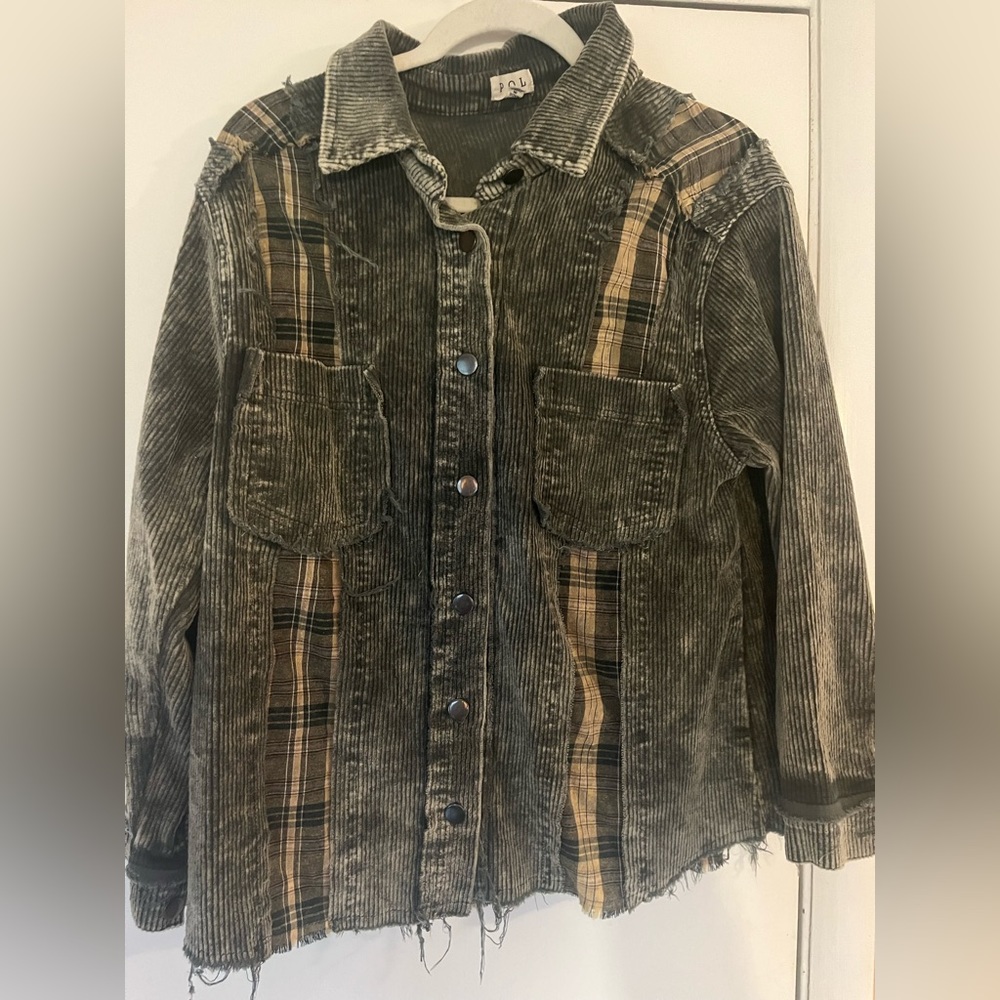 POL Raw Edge Corduroy Shacket